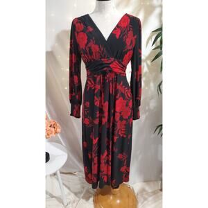 Tommy Hilfiger Floral Maxi Dress Size 8P Black Red Dark Romance Whimsigoth Party
